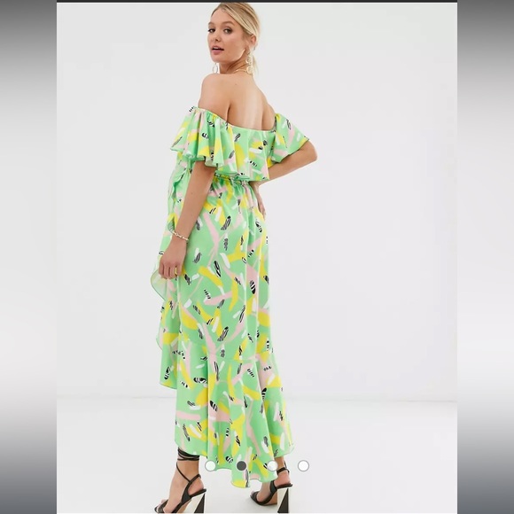 Flounce London Satin Bardot Dress Size 4 - Picture 2 of 11